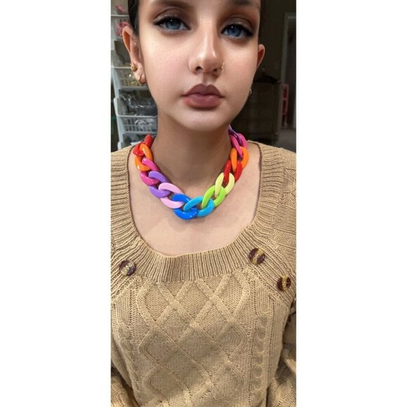 Big acrylic chain necklace colorful rainbow chunky necklace link multicolor - Picture 3 of 3